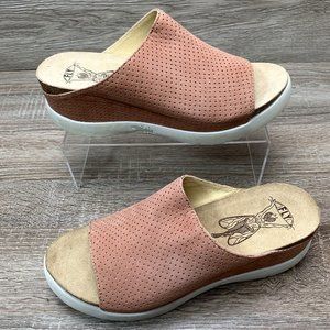 FLY LONDON Whin Mule Wedge Sandals Rose Cupido Perforated Leather EU 42 / US 11